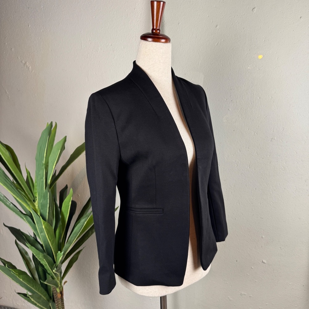Quiet Luxury Tailored J.Crew 365 Open Front Blazer Women 2P Black Textured